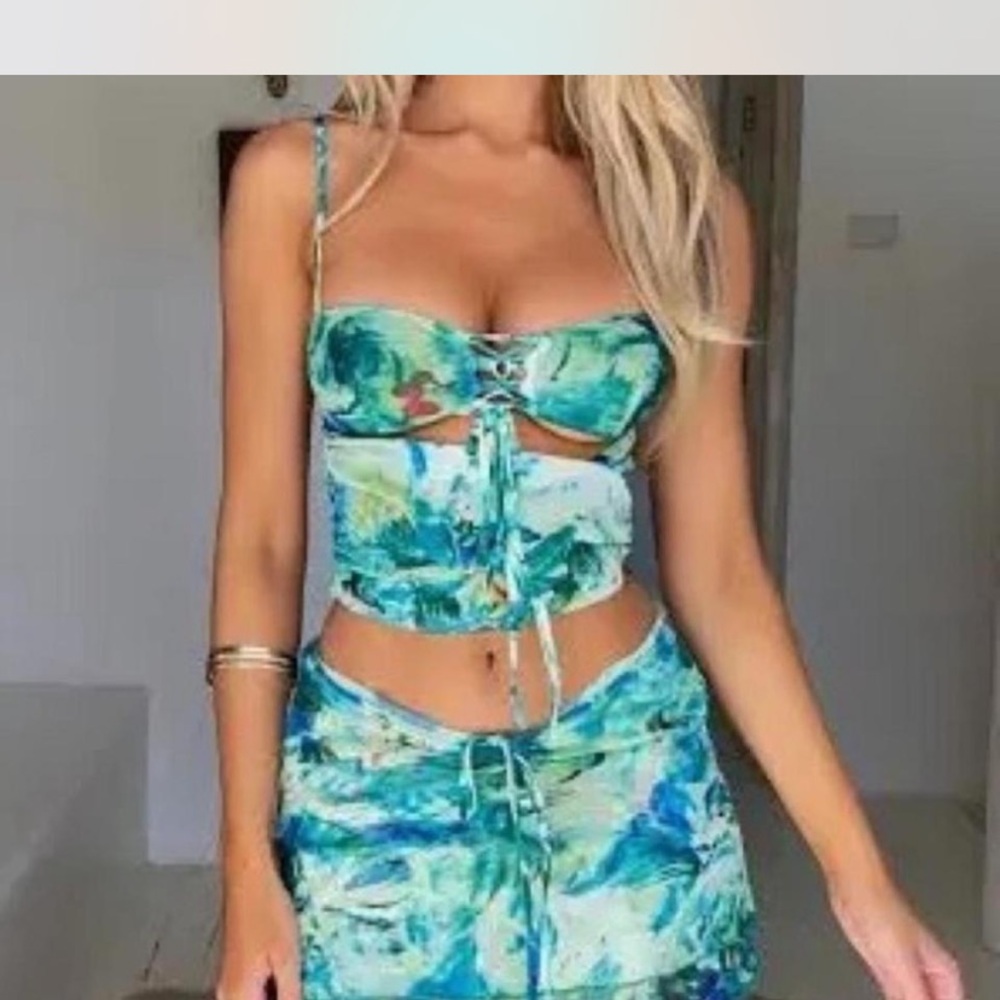 Outcast Tropical Blue and Green Skirt Set